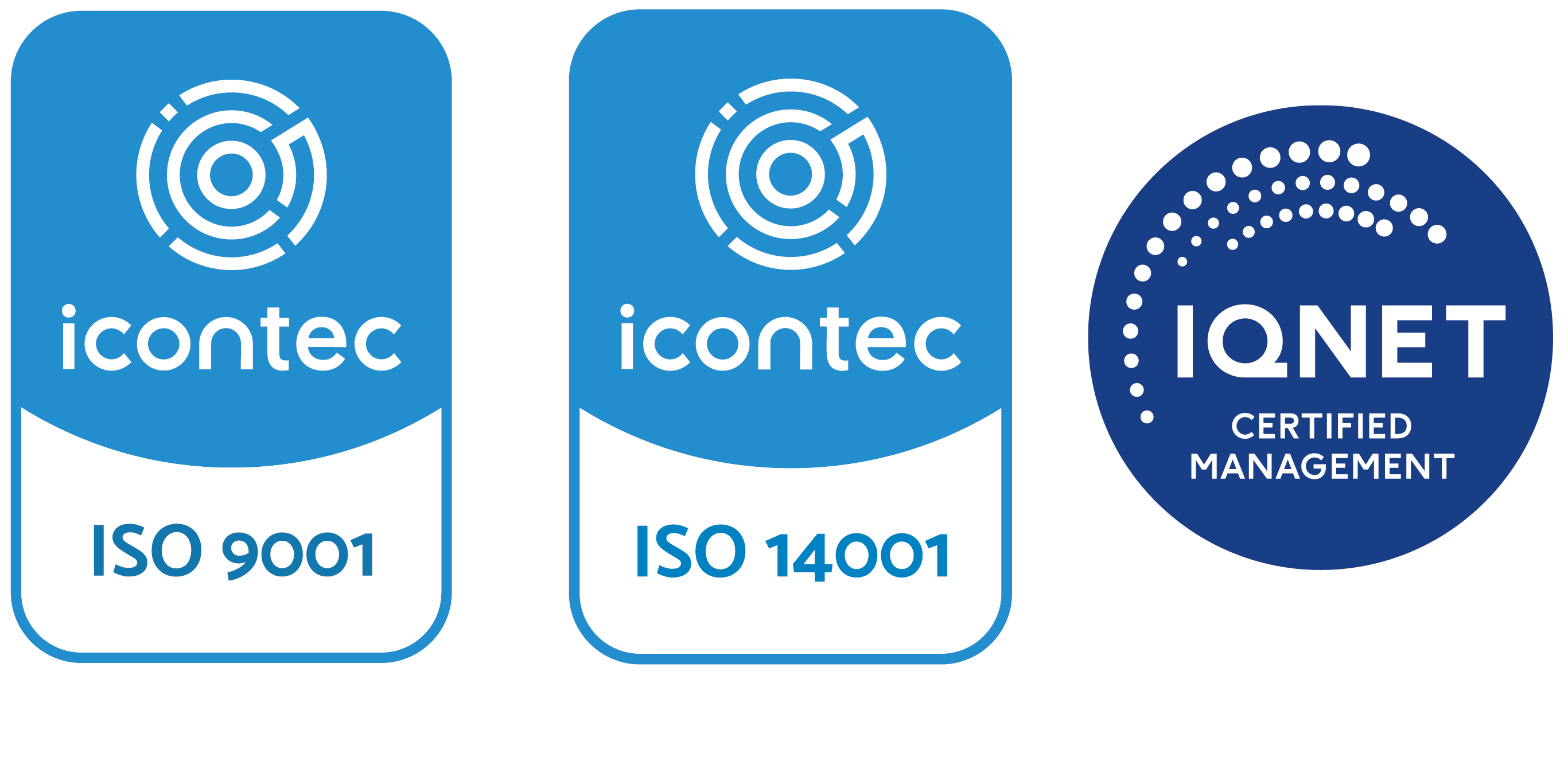 Logos Certificaciones Icontec ISO 9001, ISO 14001 e IQNET